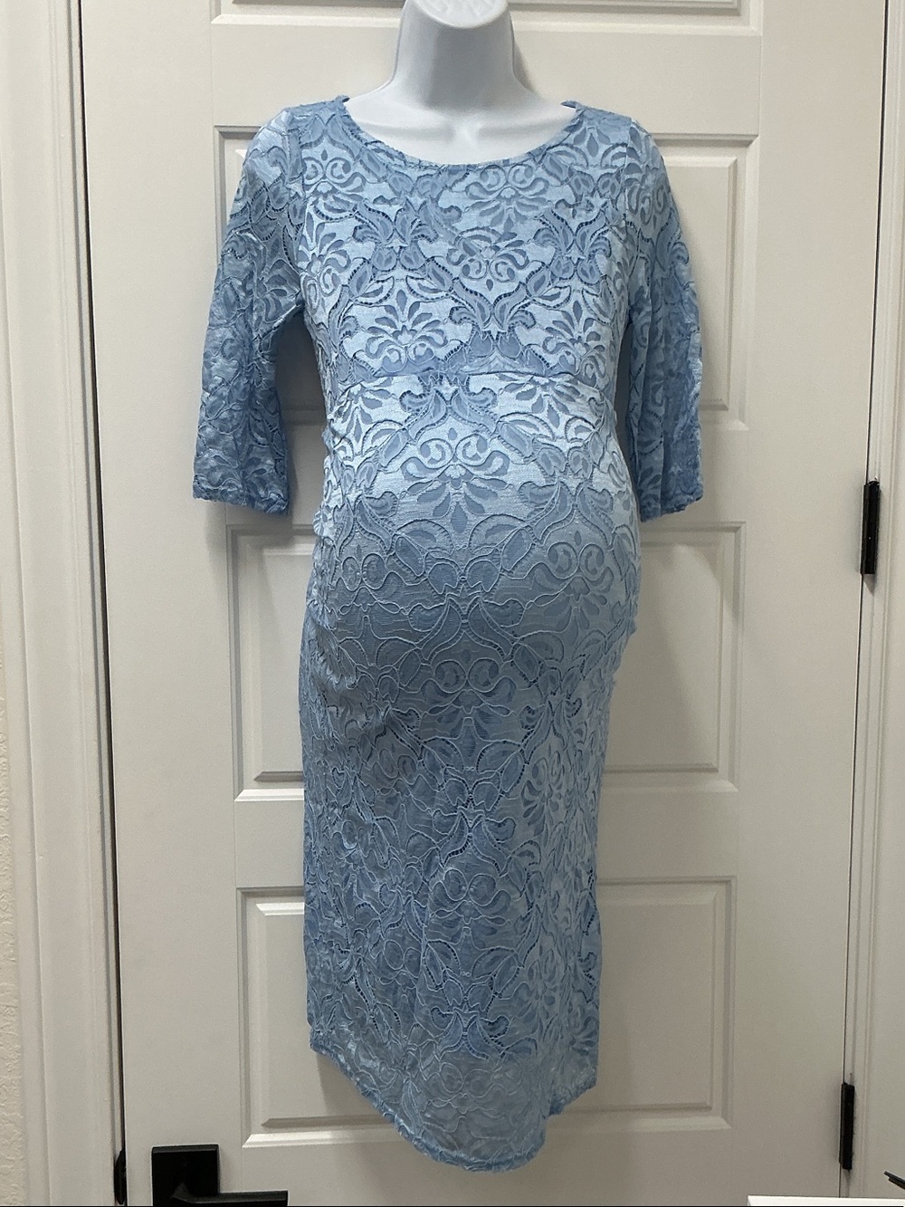 Soft Blue Lace Midi Maternity Dress